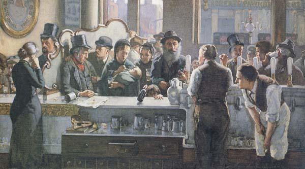 john henry henshall,RWS Behind the Bar (mk46) oil painting picture